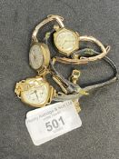 Hallmarked Watches: Three ladies wrist watches one Hirco, one Lanco both on bracelets, and one