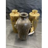 Ex-Dr. S. Lavington Hart Collection. 19th cent. Oriental bronze tapering vase overlaid with bamboo