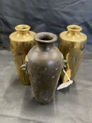 Ex-Dr. S. Lavington Hart Collection. 19th cent. Oriental bronze tapering vase overlaid with bamboo