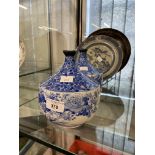 Ceramics: 19th cent. Cantonese blue and white plate A/F, 19th cent. Mallet shaped vases, a pair.