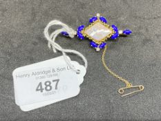 Jewellery: Opal lapis and diamond bar brooch, 45.5mm long bar, central design is a rhomboid cut