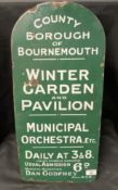 Bournemouth Winter Garden and Pavilion enamel sign, green and white.