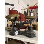 Scales, Weights & Measures: 19th cent. Beam scales with weights, plus a small reproduction set and a