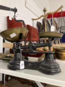 Scales, Weights & Measures: 19th cent. Beam scales with weights, plus a small reproduction set and a