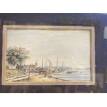 Continental School: 19th cent. Watercolour on card titled 'Evian in Savoy', unsigned, framed and