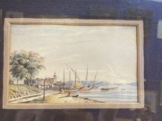 Continental School: 19th cent. Watercolour on card titled 'Evian in Savoy', unsigned, framed and