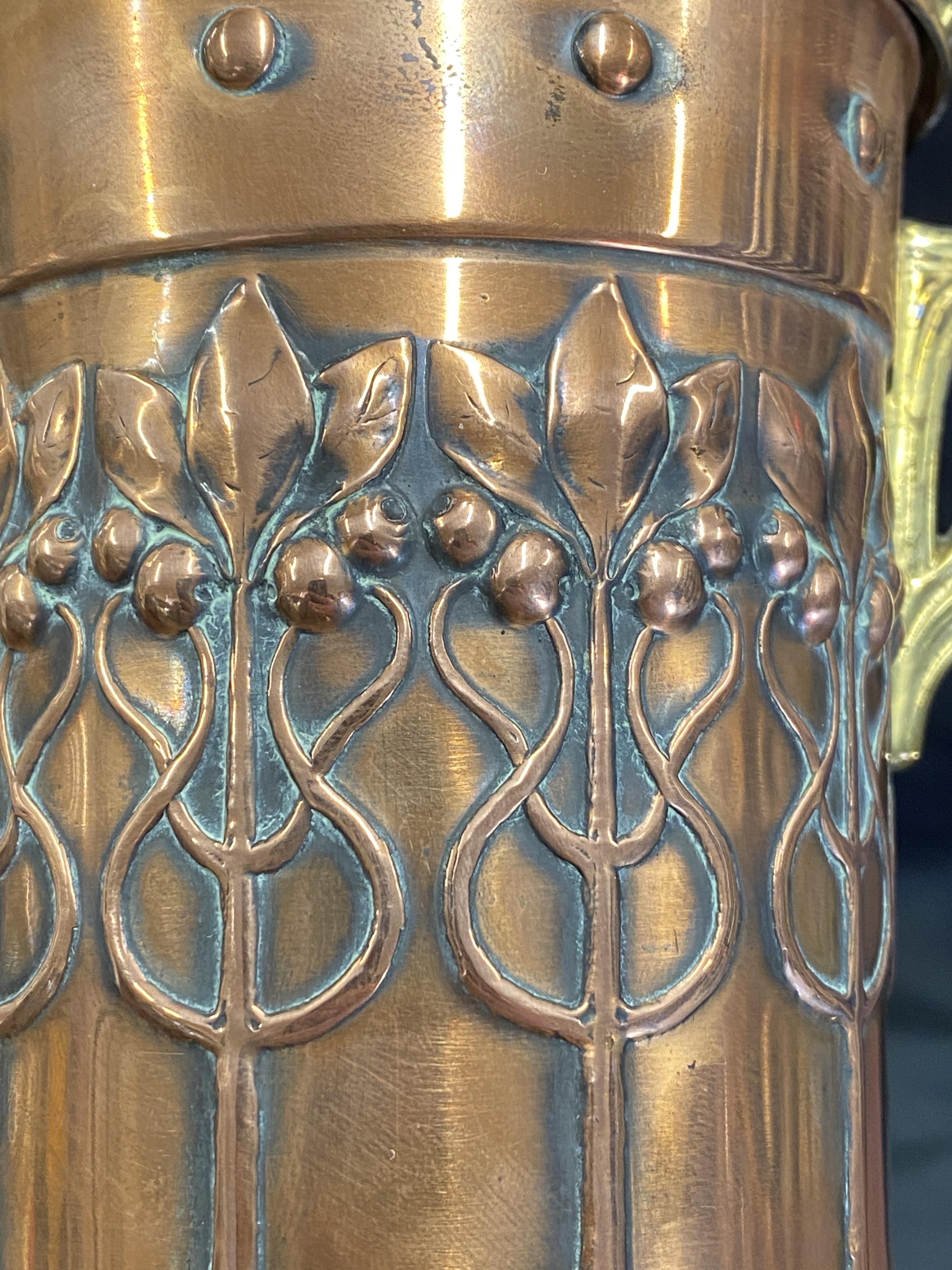 Art Nouveau: WMF copper and brass claret jug with stylised decoration. - Image 2 of 3