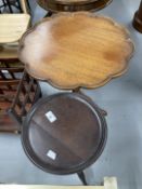 19th cent. Mahogany pie crust tripod side table. 25½ins. x 22ins. Plus wine table.