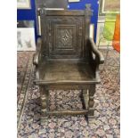 18th cent. Oak panelled Wainscot chair with later additions chair Height 3ft. 4in.