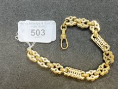 Victorian yellow metal fancy link bracelet, length 8ins, width 7mm. Tests as 9ct gold. Weight 24.1g