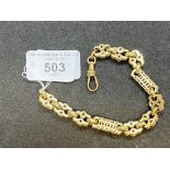 Victorian yellow metal fancy link bracelet, length 8ins, width 7mm. Tests as 9ct gold. Weight 24.1g