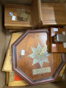Militaria: Large quantity of presentation British Army plaques, together with a pair of wooden