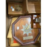 Militaria: Large quantity of presentation British Army plaques, together with a pair of wooden