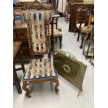 19th cent. Rosewood hall chair with barley twist decoration and cabriole supports, woolwork seat and