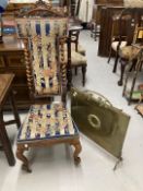 19th cent. Rosewood hall chair with barley twist decoration and cabriole supports, woolwork seat and