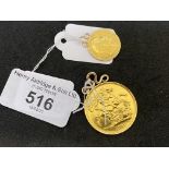 GB Gold coin jewellery Victoria Jubilee Head two pounds with welded mount hanger. 16.9g. Including