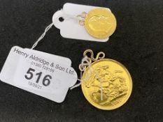 GB Gold coin jewellery Victoria Jubilee Head two pounds with welded mount hanger. 16.9g. Including