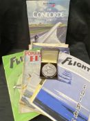 Aeroplanes: S. A Pichard Concord medal, Air France wallet, selection of 1930/40s flight magazines,