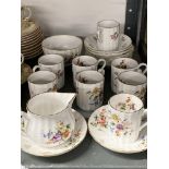 20th cent. Ceramics: Royal Worcester floral after dinner coffee cans. Saucers x 8, cans x 8, sugar