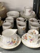 20th cent. Ceramics: Royal Worcester floral after dinner coffee cans. Saucers x 8, cans x 8, sugar