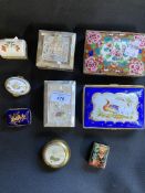 20th cent. Pill and trinket boxes, mother of pearl x 2, Limoges patch box x 2, Staffordshire