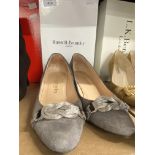 Fashion/Designer Shoes & Boots: Russell and Bromley upper clasp beige suede court shoe, kitten heel,