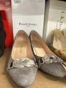 Fashion/Designer Shoes & Boots: Russell and Bromley upper clasp beige suede court shoe, kitten heel,