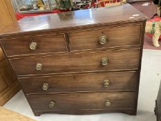 19th cent. Mahogany two over three chest of cock beaded drawers on swept brackets. 42½ins. x