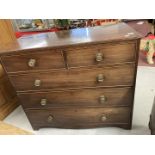 19th cent. Mahogany two over three chest of cock beaded drawers on swept brackets. 42½ins. x