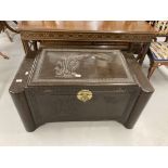 Post-war Chinese camphor wood chest decorated with bamboo. 40ins. x 21ins. 20ins.