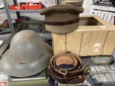 Militaria: Gieves Sam Browne, Herbert Johnson British Army service officers dress cap, and a WWII