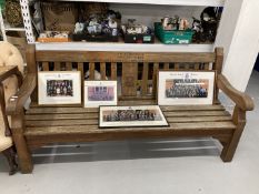 Harrow School: 20th cent. Bench carved Harrow Crest and 'With Thanks to John Akehurst Harrow