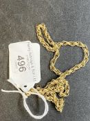 Hallmarked Jewellery: 9ct gold rope link chain, length 15¾ins. Weight 12.8g.