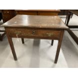 18th cent. Oak side table, one large drawer with two brass handles. 32ins. x 22ins.