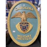 United States Carolina Military Institute glass fibre painted oval plaque.