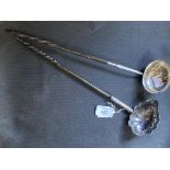 Hallmarked Silver: Georgian 1807-08 ladle with silver bowl and twisted horn handle, and an