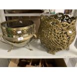 Metalware: Brassware, Islamic style brass flowerpot holder with fretwork decoration 11ins high x