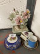 20th cent. Porcelain Limoges pin dish with lid, piano shaped pin dish, small plate, and coffee can