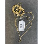 Hallmarked Jewellery: 9ct herring bone link chain, length 23½ins. Two 9ct full sovereign mounts