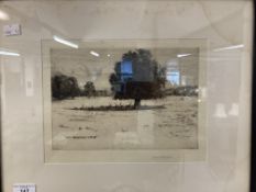 Hubert Schroeder: Black and white etching 'My Waking View'.