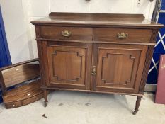 20th cent. Mahogany sideboard, 42ins. Plus a 19th cent. Mahogany bow front dressing table mirror.