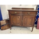 20th cent. Mahogany sideboard, 42ins. Plus a 19th cent. Mahogany bow front dressing table mirror.