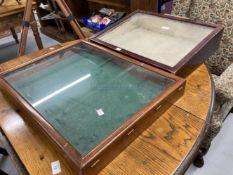 20th cent. Treen glazed display case, sloping top. 21ins. x 16ins. x 5ins. Plus oak display case.