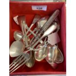 Hallmarked Silver: Flatware, various dates and marks, 9oz. plus 3 pronged fork and mother of pearl