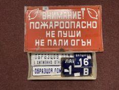 20th cent. Russian enamelled steel signs from The Soviet period, house numbers, etc.
