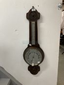 Early 20th cent. Oak banjo barometer with stylised flower decoration, metal face and separate