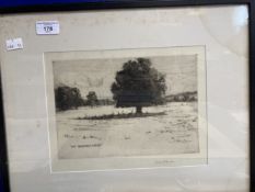 Hubert Schroeder: Black and white etching 'My Waking View'.