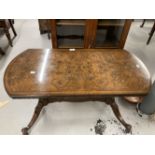 20th cent. Burr walnut rectangular coffee table, 35ins. x 17½ins. Plus a small mahogany side table