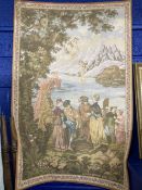 20th cent. Needlepoint wall hanging tapestry depicting a scene of people departing by boat, entitled