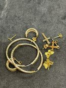 Hallmarked Jewellery: Four pairs of 9ct gold earrings, two pairs of hoops, two pairs of crosses, and